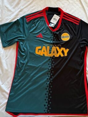 adidas Los Angeles Galaxy Black & Teal Soccer Jersey with Red Trim